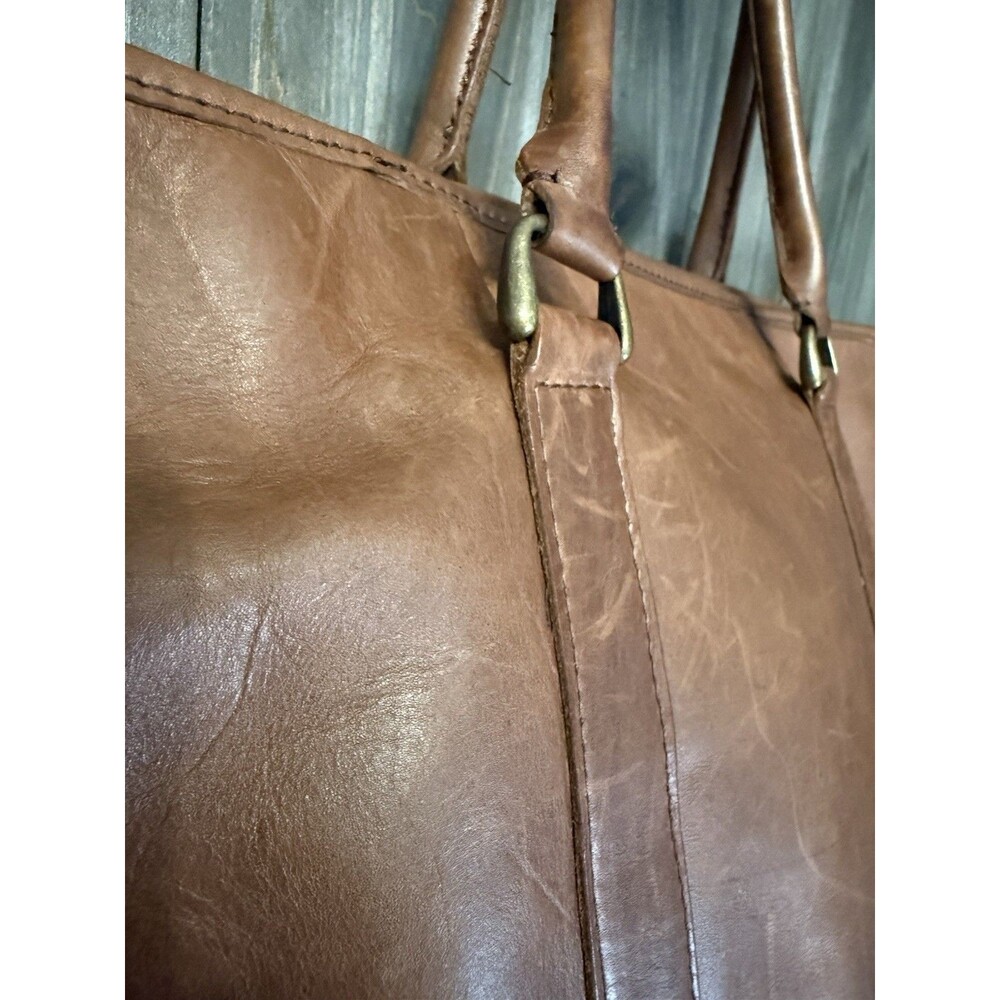 Vtg L.L. Bean Town & Field Wildlife Lining Leather Brown Tote Bag Shopper Travel - Picture 5 of 16